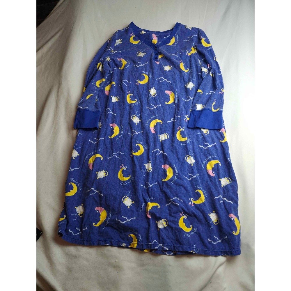 Secret Treasures Blue Moon Alarm Clock Henley Nightgown Sleep Shirt L/XL